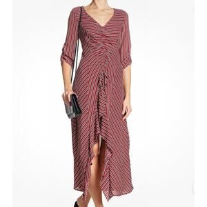 Spirit Of Grace Striped Drawstring Midi Dress Size S Small NWT Red Cream